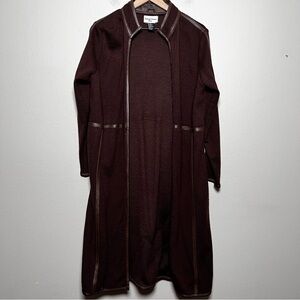 VTG 90s Stephanie Thomas Women Knit Leather Trench Coat Medium Chocolate‎ Brown